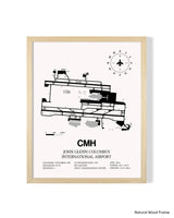 Detailed Airport Map of John Glenn Columbus International Airport (CMH) in White with a Natural Frame