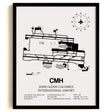 Framed Detailed Airport Map of John Glenn Columbus International Airport (CMH) in White with a Black Frame