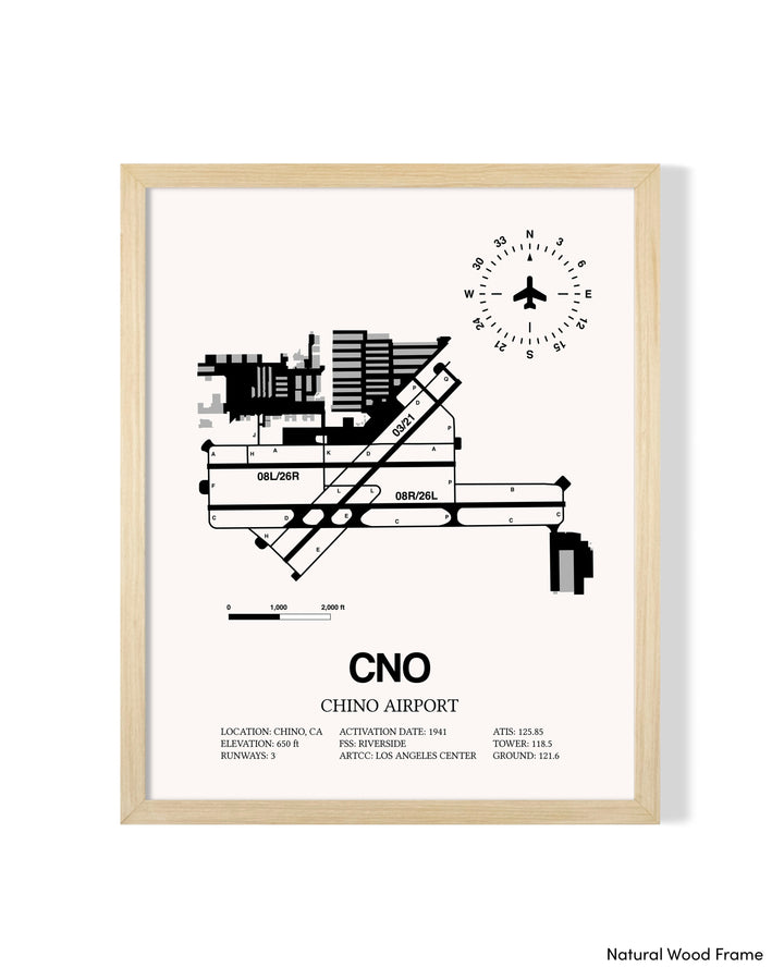 Detailed Airport Map of Chino Airport (CNO) in White with a Natural Frame