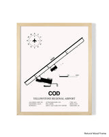 Detailed Airport Map of Yellowstone Regional Airport (COD) in White with a Natural Frame