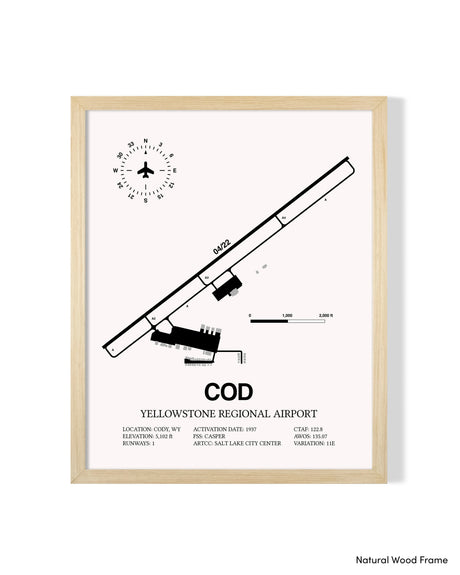 Detailed Airport Map of Yellowstone Regional Airport (COD) in White with a Natural Frame