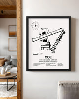 Framed Detailed Airport Map of Coeur d'Alene Airport - Pappy Boyington Field (COE) in White with a Black Frame
