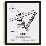 Framed Detailed Airport Map of Coeur d'Alene Airport - Pappy Boyington Field (COE) in White with a Black Frame