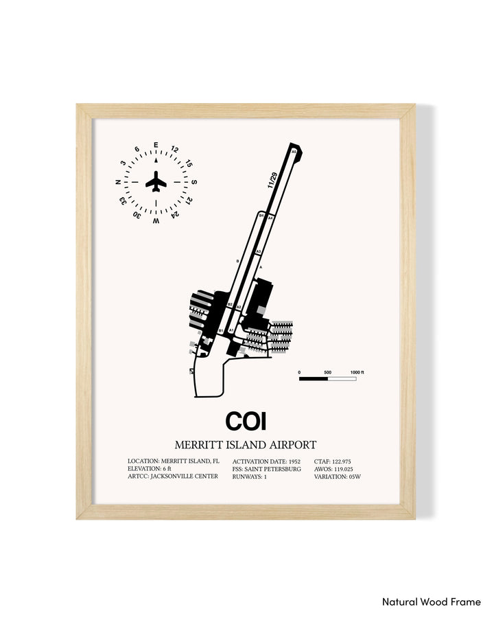Detailed Airport Map of Merritt Island Airport (COI) in White with a Natural Frame