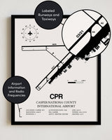 Framed Detailed Airport Map of Casper/Natrona County International Airport (CPR) in White with a Black Frame