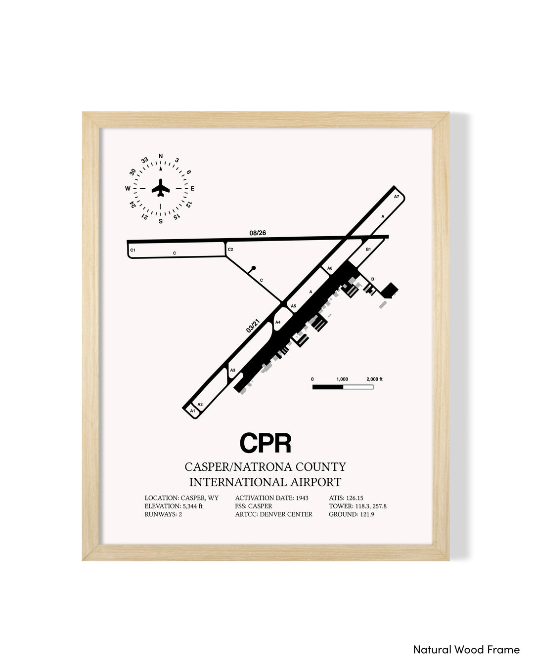 Detailed Airport Map of Casper/Natrona County International Airport (CPR) in White with a Natural Frame
