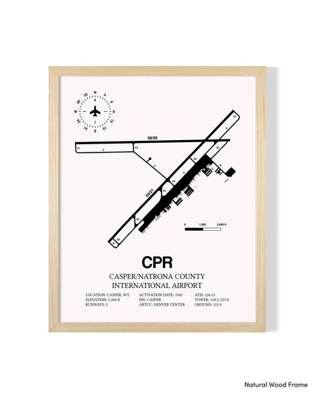Detailed Airport Map of Casper/Natrona County International Airport (CPR) in White with a Natural Frame