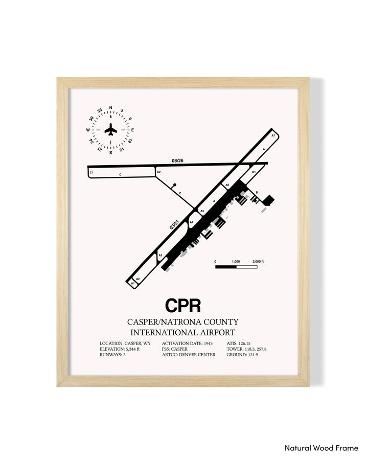 Detailed Airport Map of Casper/Natrona County International Airport (CPR) in White with a Natural Frame