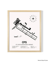 Detailed Airport Map of St. Louis Downtown Airport (CPS) in White with a Natural Frame