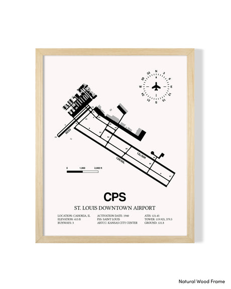 Detailed Airport Map of St. Louis Downtown Airport (CPS) in White with a Natural Frame