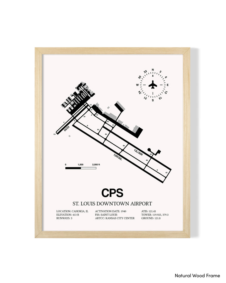 Detailed Airport Map of St. Louis Downtown Airport (CPS) in White with a Natural Frame