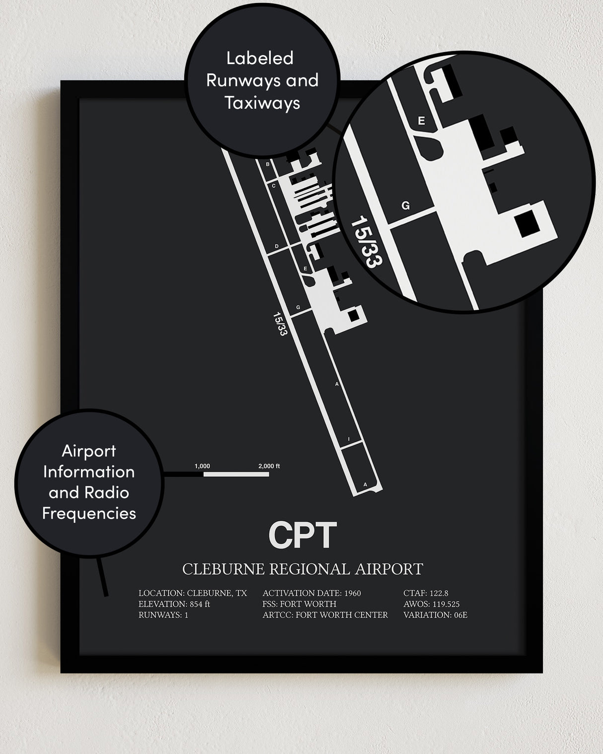 CPT Airport Map, Cleburne Regional Airport Print