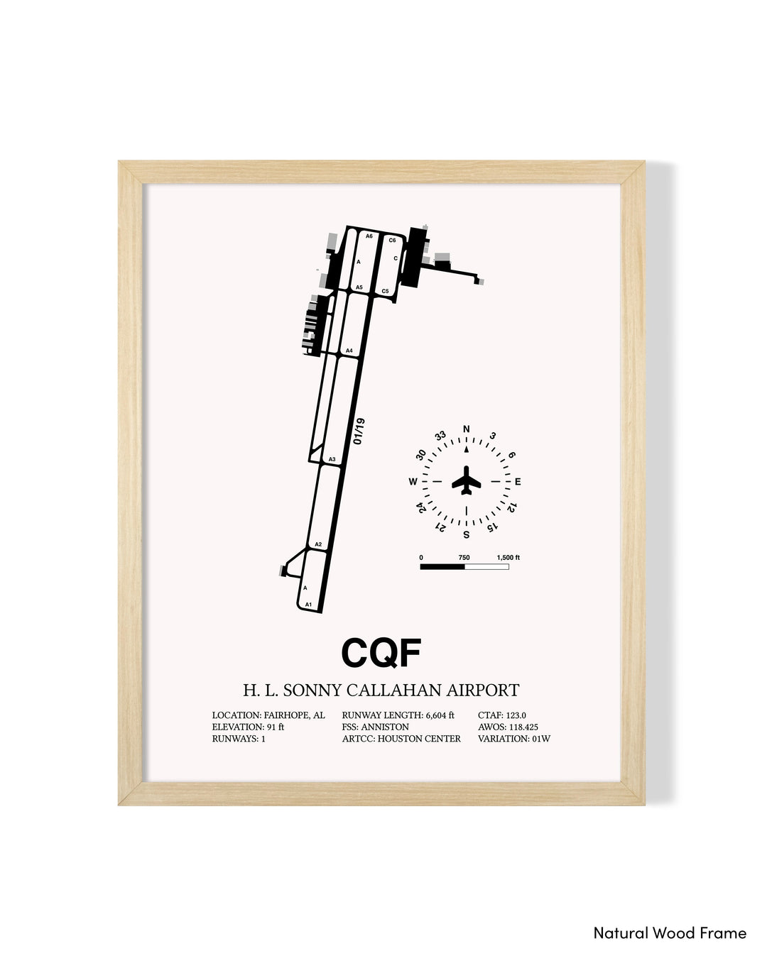 Detailed Airport Map of H. L. Sonny Callahan Airport (CQF) in White with a Natural Frame