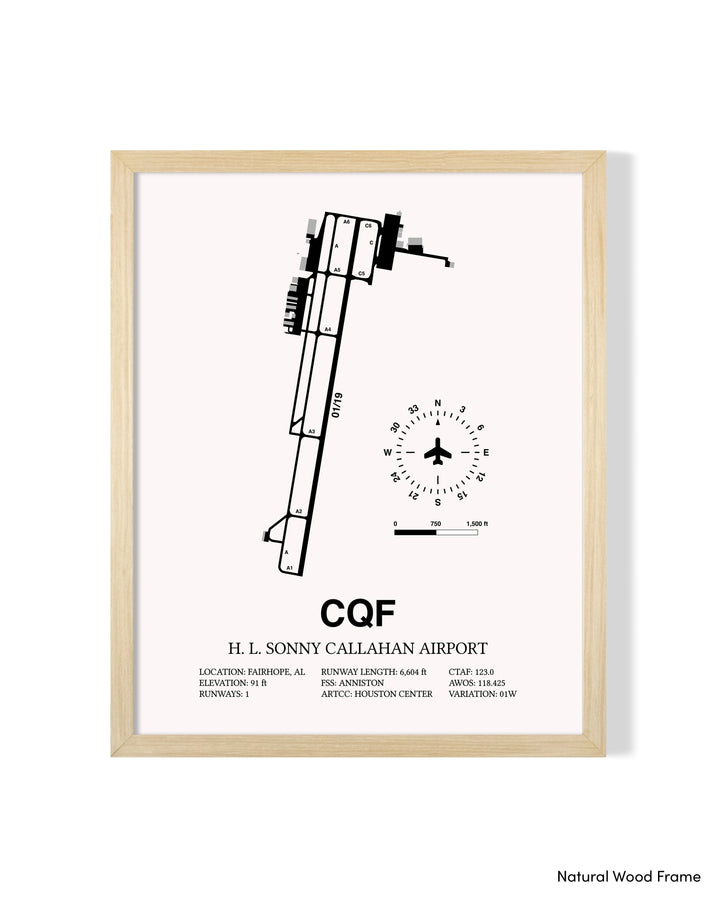 Detailed Airport Map of H. L. Sonny Callahan Airport (CQF) in White with a Natural Frame