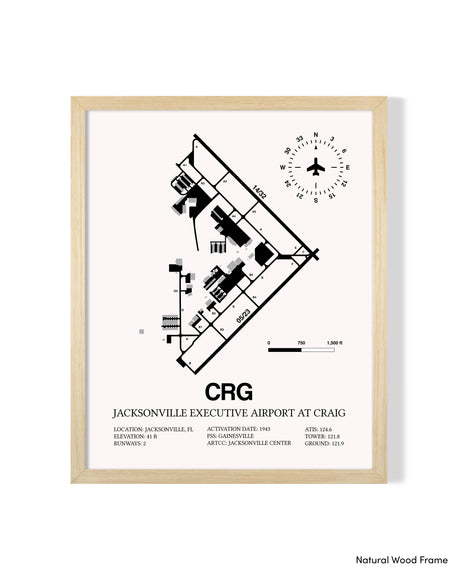 Detailed Airport Map of Jacksonville Executive Airport at Craig (CRG) in White with a Natural Frame