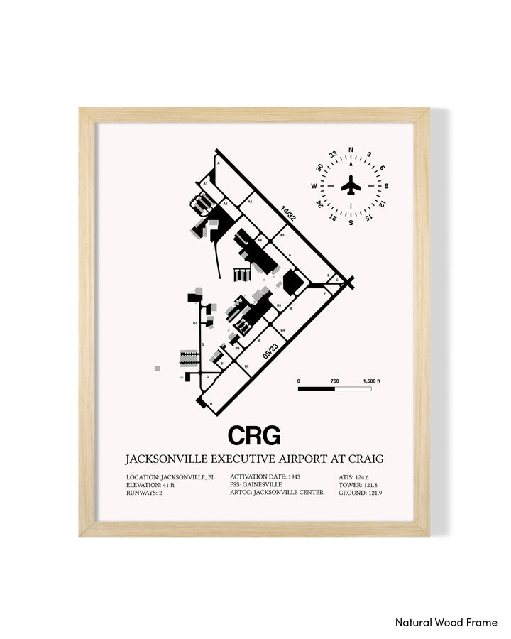 Detailed Airport Map of Jacksonville Executive Airport at Craig (CRG) in White with a Natural Frame