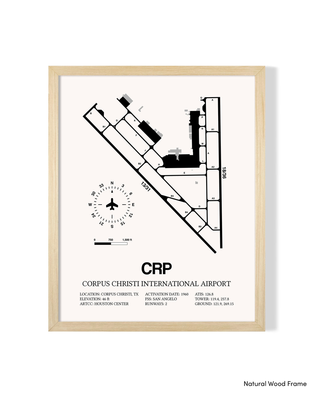 Detailed Airport Map of Corpus Christi International Airport (CRP) in White with a Natural Frame