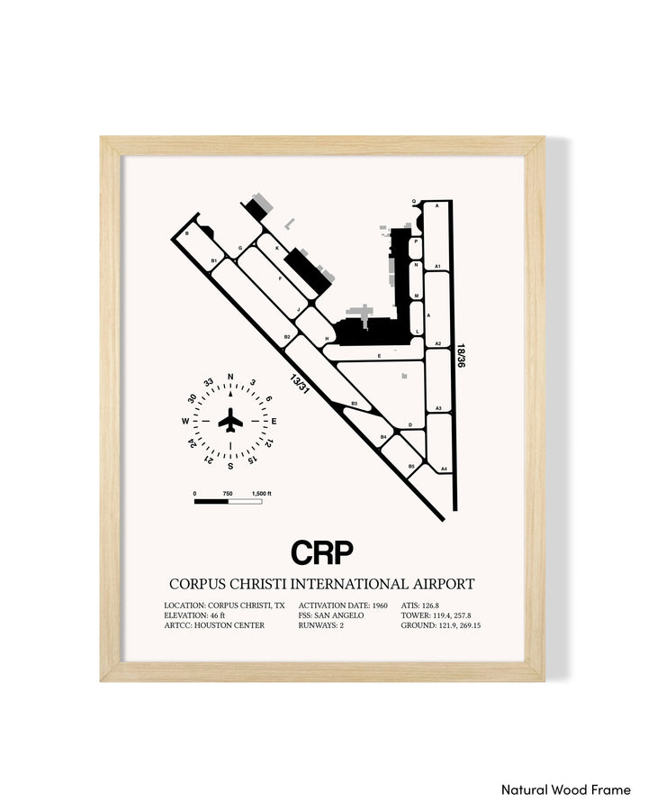 Detailed Airport Map of Corpus Christi International Airport (CRP) in White with a Natural Frame