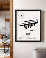 Framed Detailed Airport Map of McClellan-Palomar Airport (CRQ) in White with a Black Frame