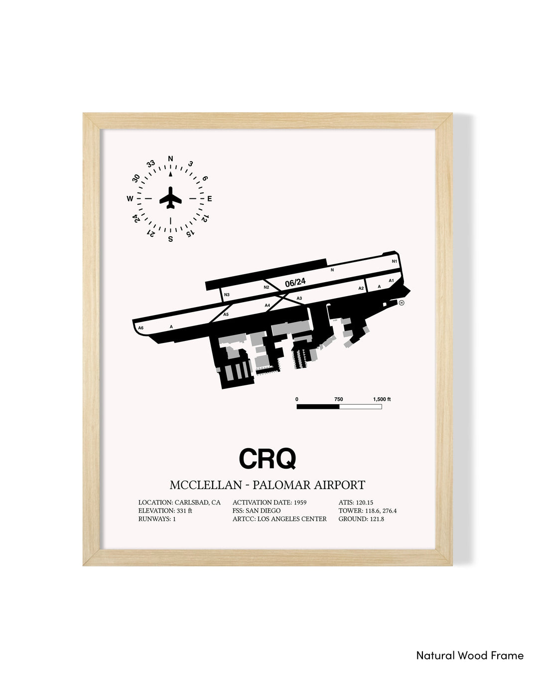 Detailed Airport Map of McClellan-Palomar Airport (CRQ) in White with a Natural Frame