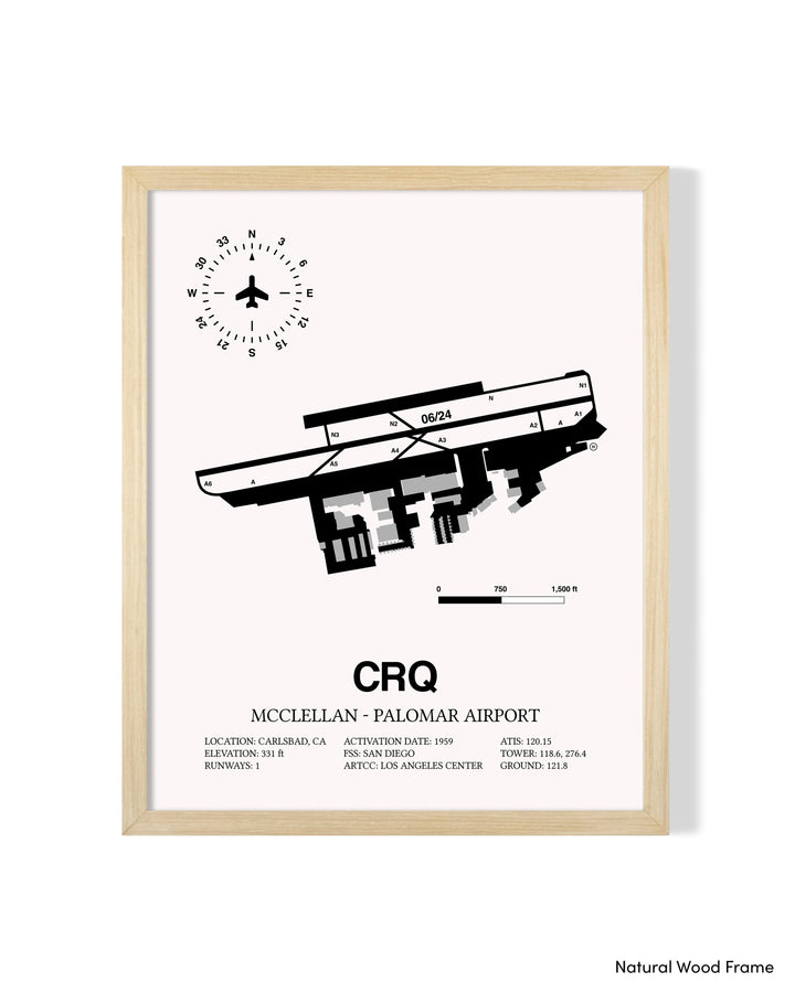 Detailed Airport Map of McClellan-Palomar Airport (CRQ) in White with a Natural Frame