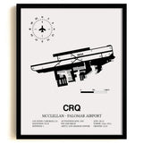Framed Detailed Airport Map of McClellan-Palomar Airport (CRQ) in White with a Black Frame