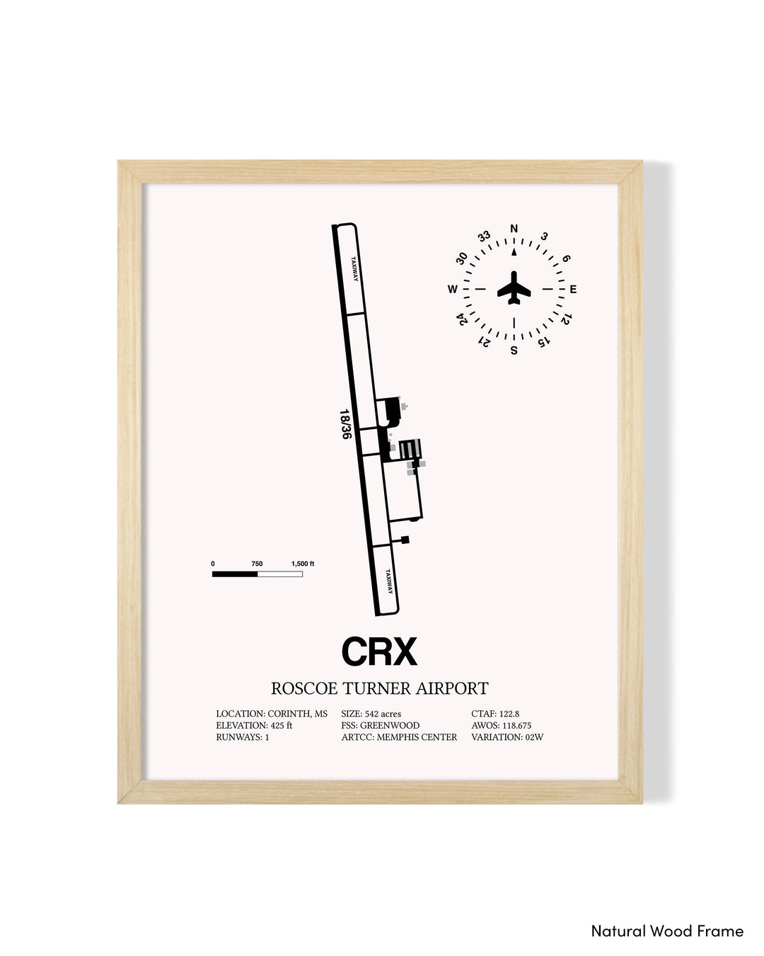 Detailed Airport Map of Roscoe Turner Airport (CRX) in White with a Natural Frame