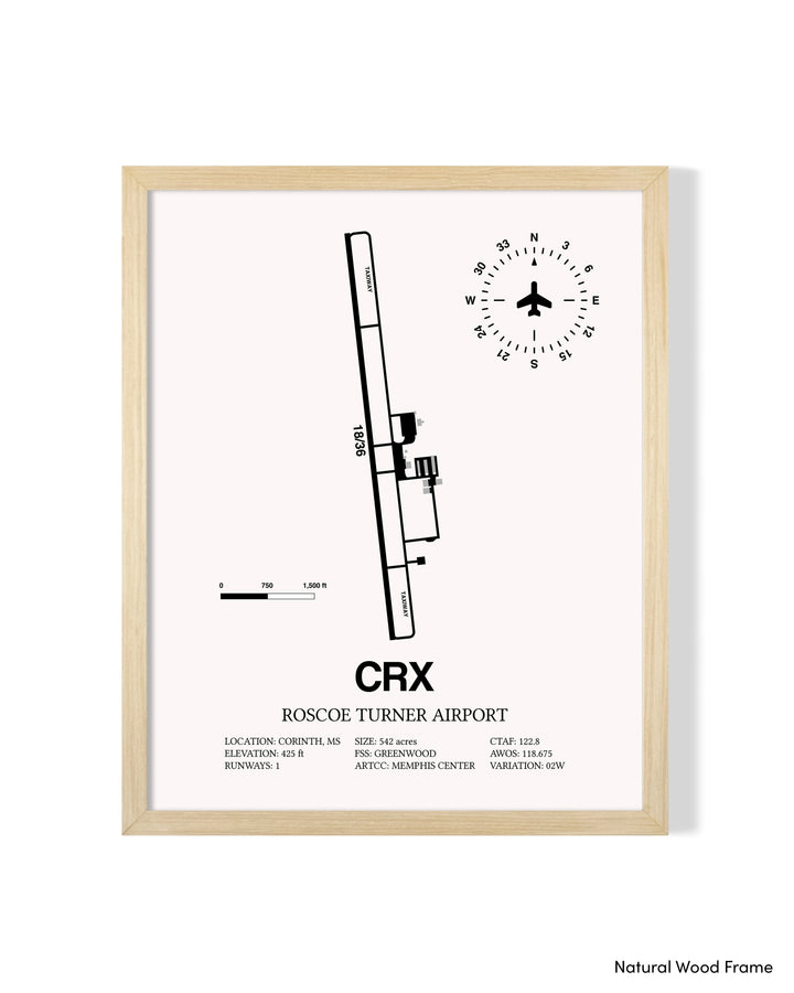 Detailed Airport Map of Roscoe Turner Airport (CRX) in White with a Natural Frame