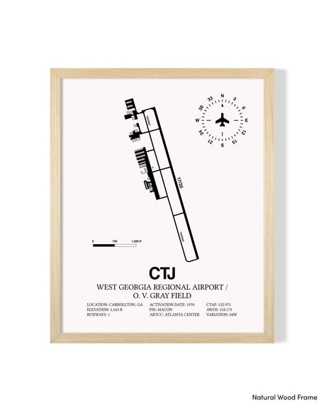 Detailed Airport Map of West Georgia Regional Airport/O. V. Gray Field (CTJ) in White with a Natural Frame