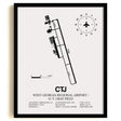 Framed Detailed Airport Map of West Georgia Regional Airport/O. V. Gray Field (CTJ) in White with a Black Frame