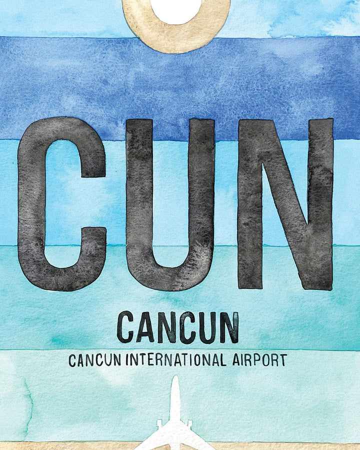 Closeup Watercolor Print of Cancun International Airport (CUN)