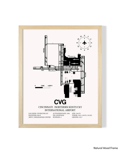 Detailed Airport Map of Cincinnati /Northern Kentucky International Airport (CVG) in White with a Natural Frame