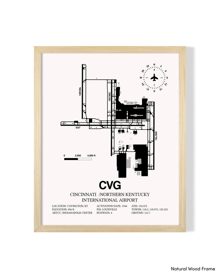 Detailed Airport Map of Cincinnati /Northern Kentucky International Airport (CVG) in White with a Natural Frame