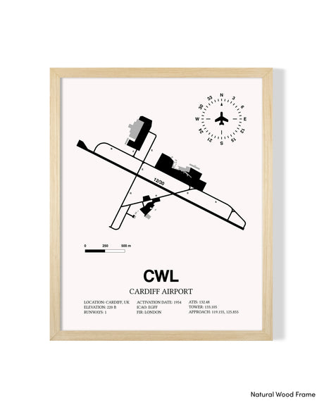 Detailed Airport Map of Cardiff Airport (CWL) in White with a Natural Frame