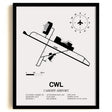 Framed Detailed Airport Map of Cardiff Airport (CWL) in White with a Black Frame