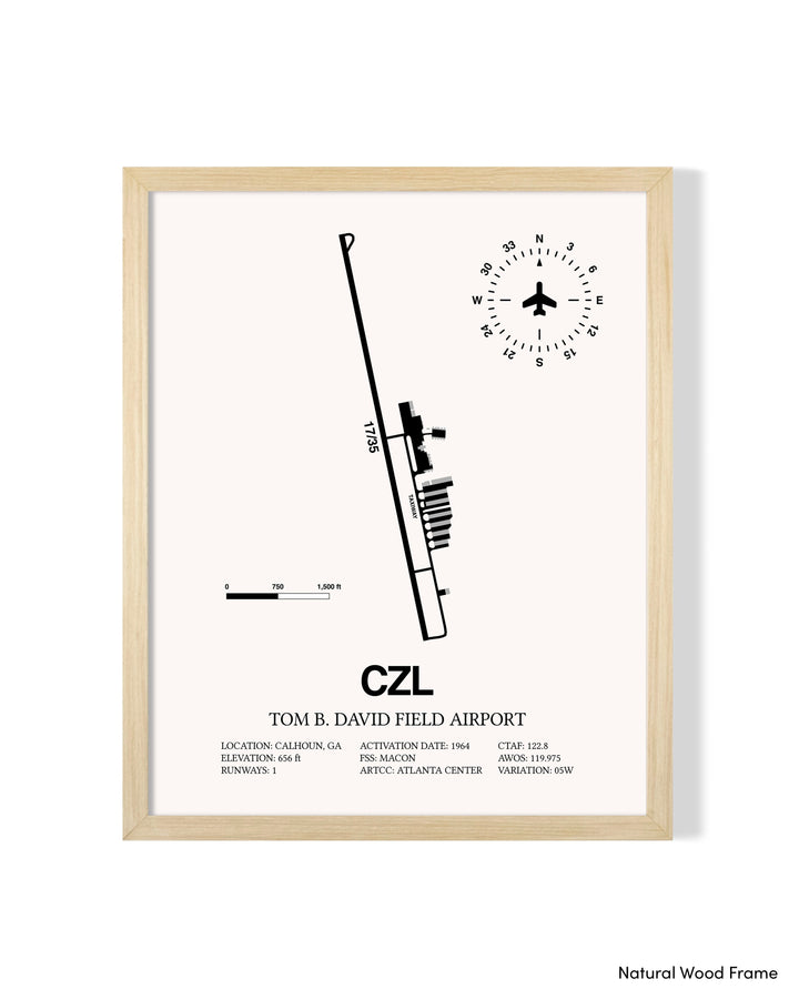 Detailed Airport Map of Tom B. David Field Airport (CZL) in White with a Natural Frame