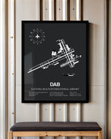 Framed Detailed Airport Map of Daytona Beach International Airport (DAB) in Gray with a Black Frame