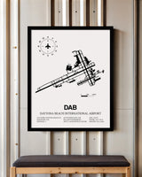 Framed Detailed Airport Map of Daytona Beach International Airport (DAB) in White with a Black Frame