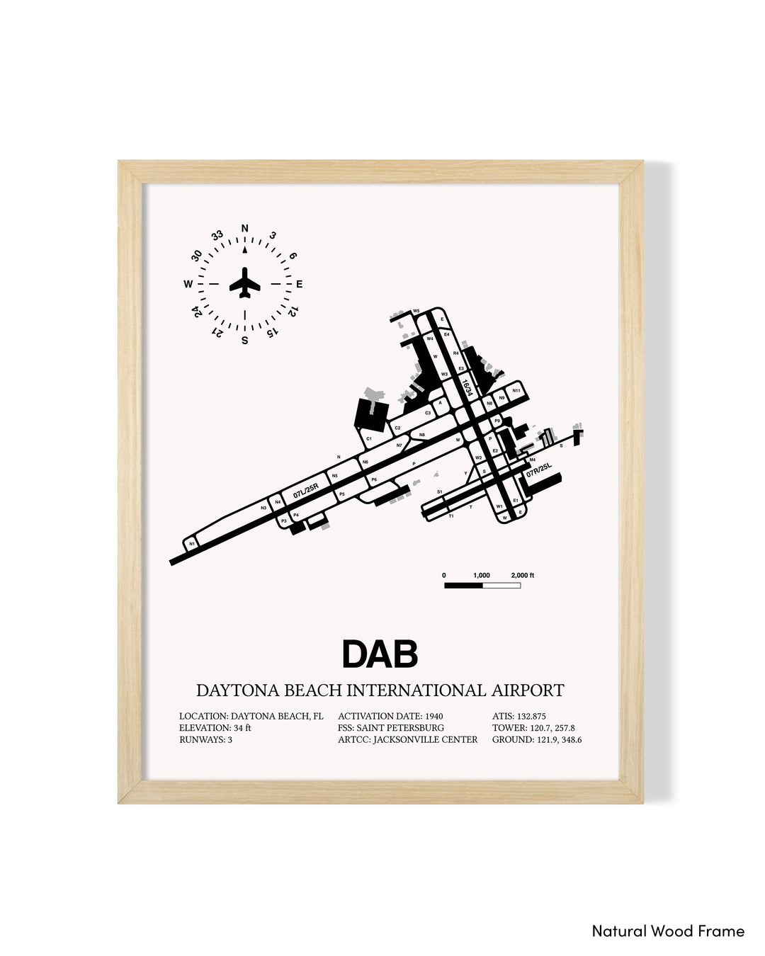 Detailed Airport Map of Daytona Beach International Airport (DAB) in White with a Natural Frame
