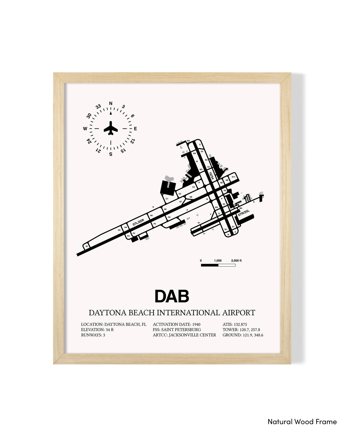 Detailed Airport Map of Daytona Beach International Airport (DAB) in White with a Natural Frame