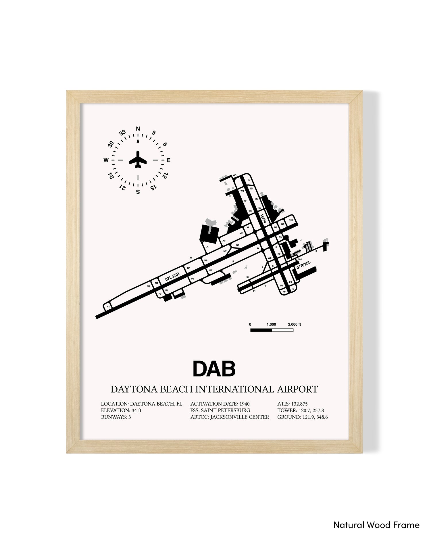 Detailed Airport Map of Daytona Beach International Airport (DAB) in White with a Natural Frame