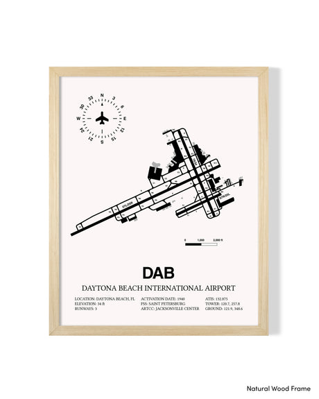 Detailed Airport Map of Daytona Beach International Airport (DAB) in White with a Natural Frame