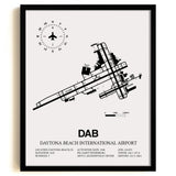 Framed Detailed Airport Map of Daytona Beach International Airport (DAB) in White with a Black Frame
