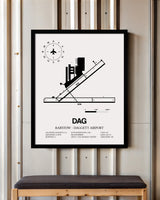 Framed Detailed Airport Map of Barstow-Daggett Airport (DAG) in White with a Black Frame