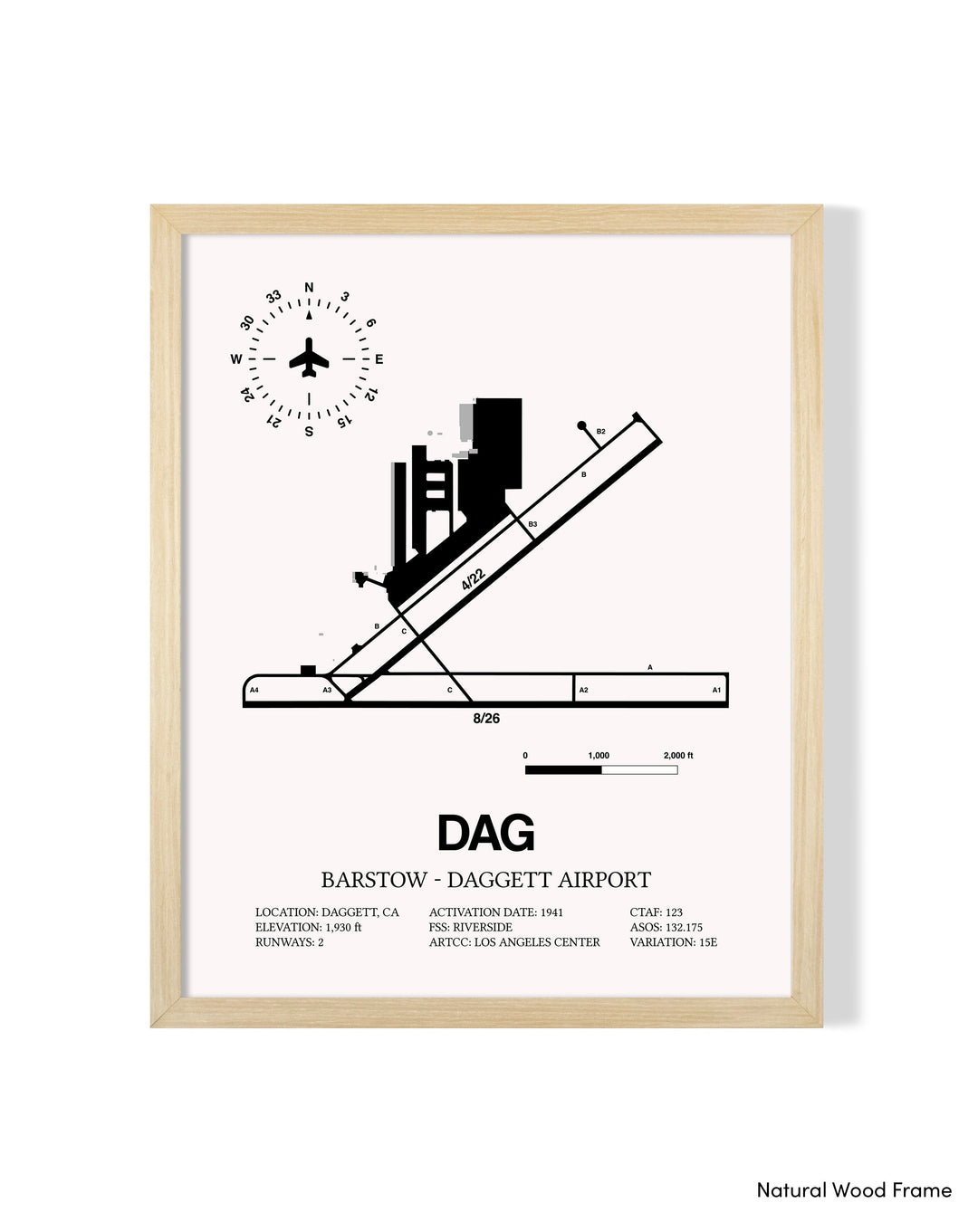 Detailed Airport Map of Barstow-Daggett Airport (DAG) in White with a Natural Frame