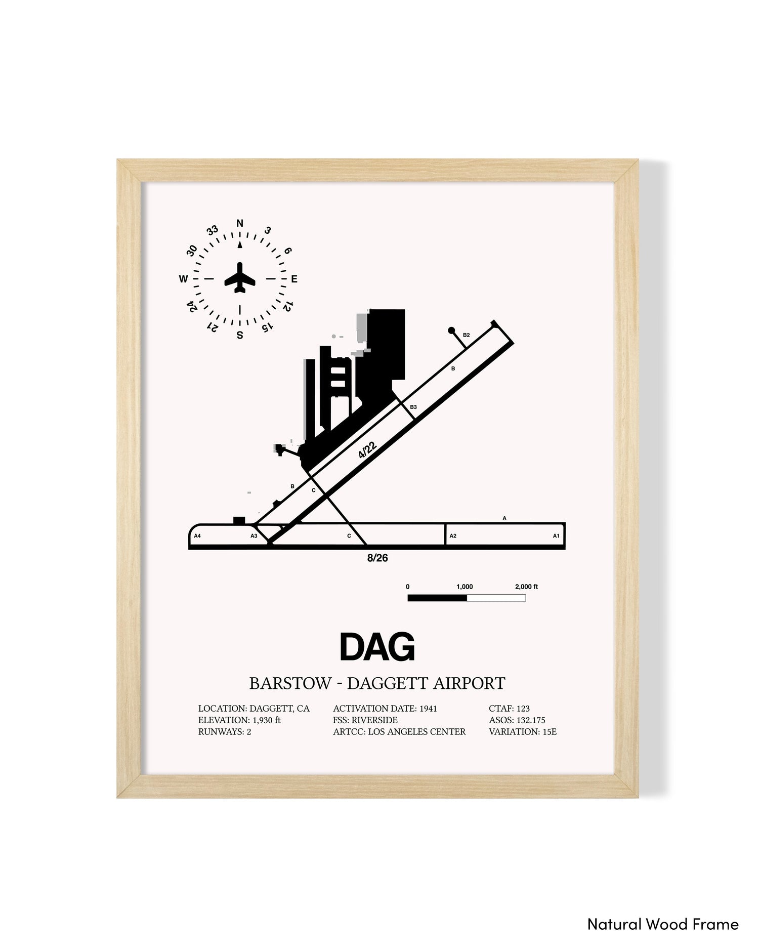Detailed Airport Map of Barstow-Daggett Airport (DAG) in White with a Natural Frame