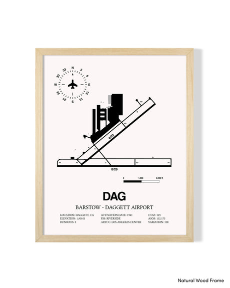 Detailed Airport Map of Barstow-Daggett Airport (DAG) in White with a Natural Frame