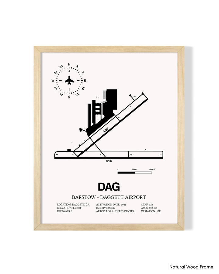 Detailed Airport Map of Barstow-Daggett Airport (DAG) in White with a Natural Frame