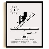 Framed Detailed Airport Map of Barstow-Daggett Airport (DAG) in White with a Black Frame