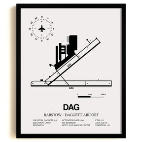 Framed Detailed Airport Map of Barstow-Daggett Airport (DAG) in White with a Black Frame